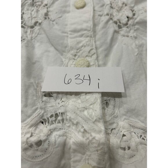 LIMS Lace Button Front Shirt White Collared 3/4 Sleeve Career Bohemian Artsy - Picture 7 of 8